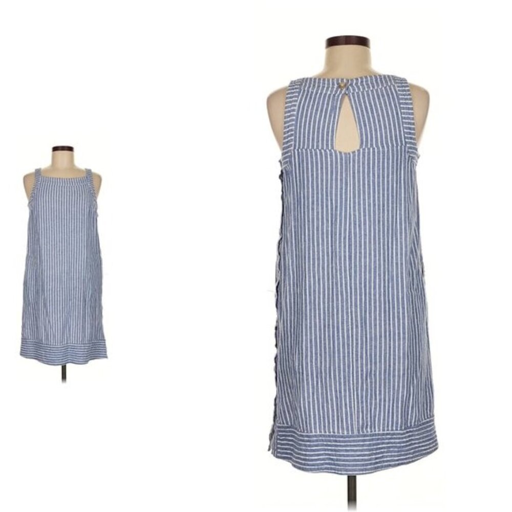 FOR CYNTHIA linen blend sleeveless shift dress in stripe (chest 18in)